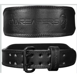 Gymreapers 7mm Leather Weightlifting Belt Black Dual Prong Buckle Small w/Case
